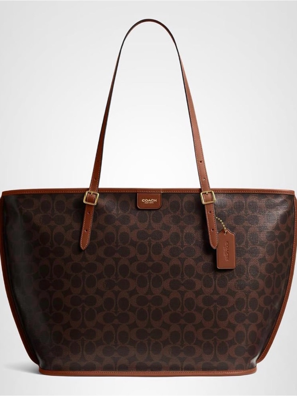 Coach Large Taxi Tote Signature Canvas Maple Brown Leather Trim New NWOT